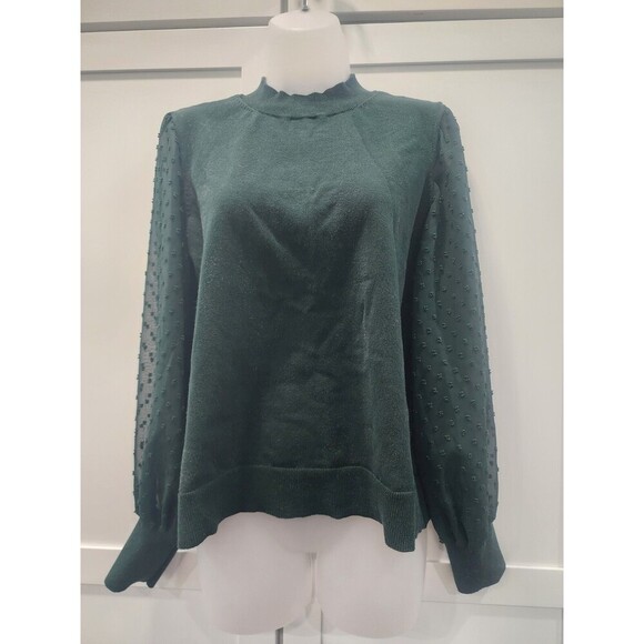 CeCe Tops - CeCe Green Long Lace Sleeve Blouse size Large